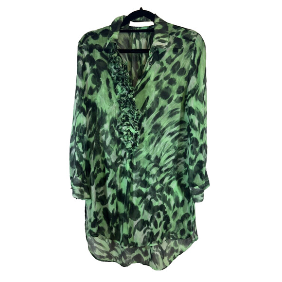 FRANCESCO SCOGNAMIGLIO 100% Silk Blouse Animal Print Button Sheer M? Designer A3 - Picture 1 of 7